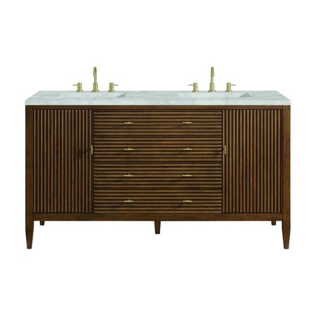 James Martin Vanities 60'' Double Vanity, Mid Century Walnut w/ 3 CM Victorian Silver Quartz Top 485-V60D-WLT-3VSL
